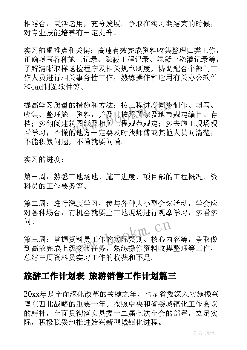 2023年旅游工作计划表 旅游销售工作计划(大全9篇)