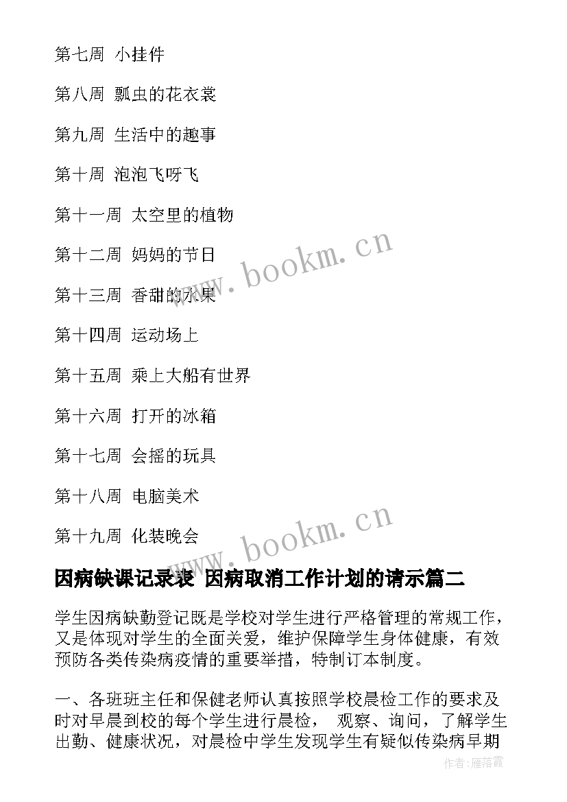 2023年因病缺课记录表 因病取消工作计划的请示(大全5篇)