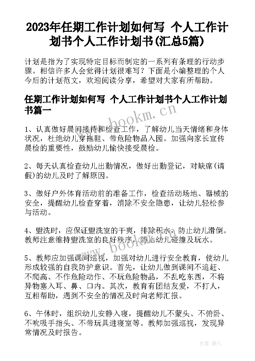 2023年任期工作计划如何写 个人工作计划书个人工作计划书(汇总5篇)