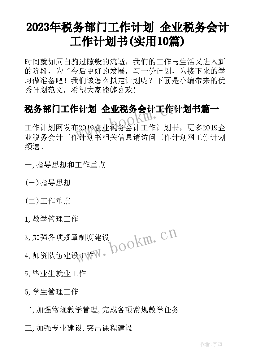 2023年税务部门工作计划 企业税务会计工作计划书(实用10篇)