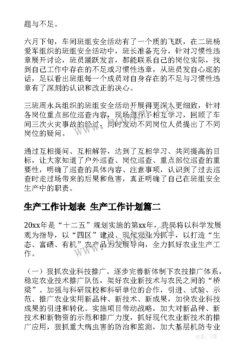 生产工作计划表 生产工作计划(优秀8篇)