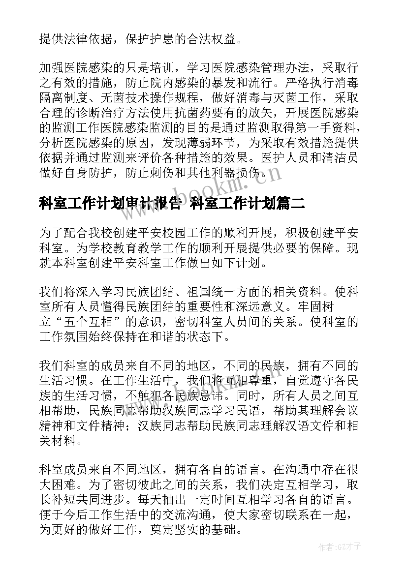 最新科室工作计划审计报告 科室工作计划(实用8篇)