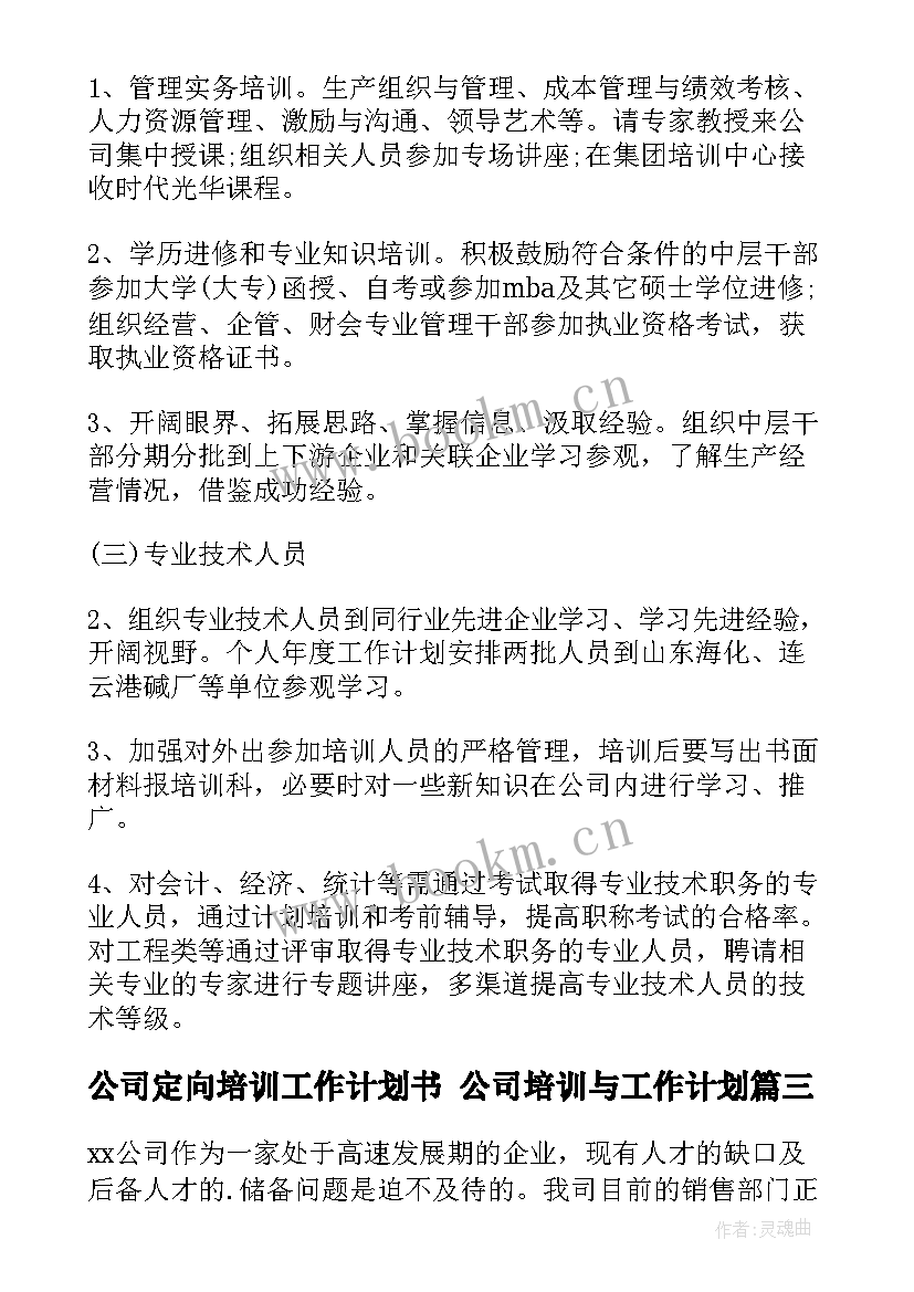 公司定向培训工作计划书 公司培训与工作计划(模板9篇)