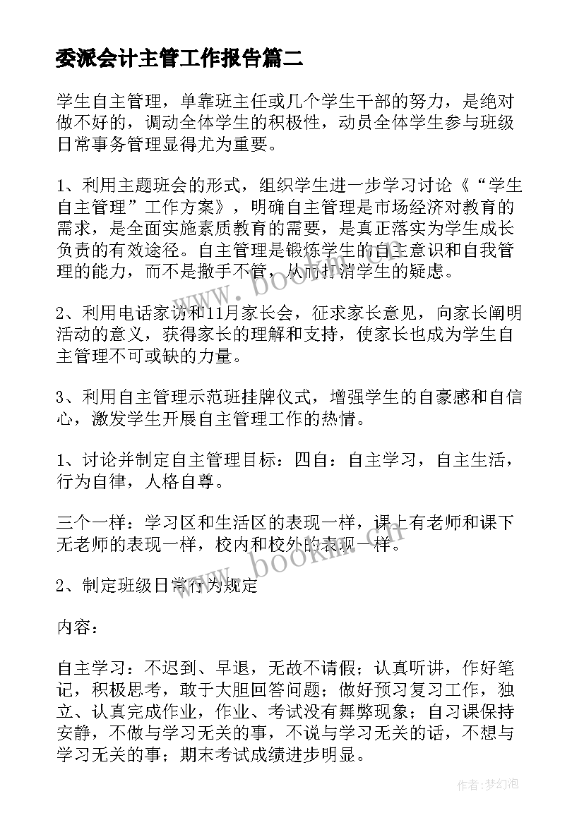 委派会计主管工作报告(优质5篇)