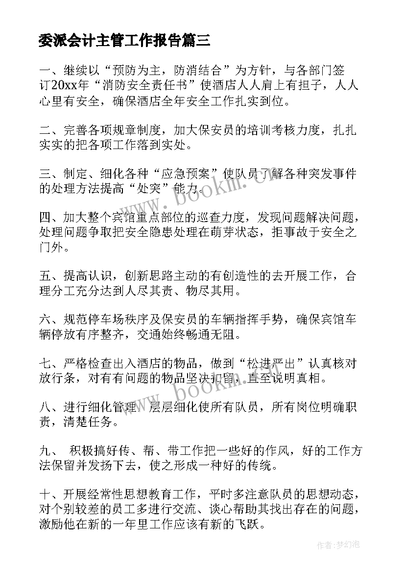 委派会计主管工作报告(优质5篇)