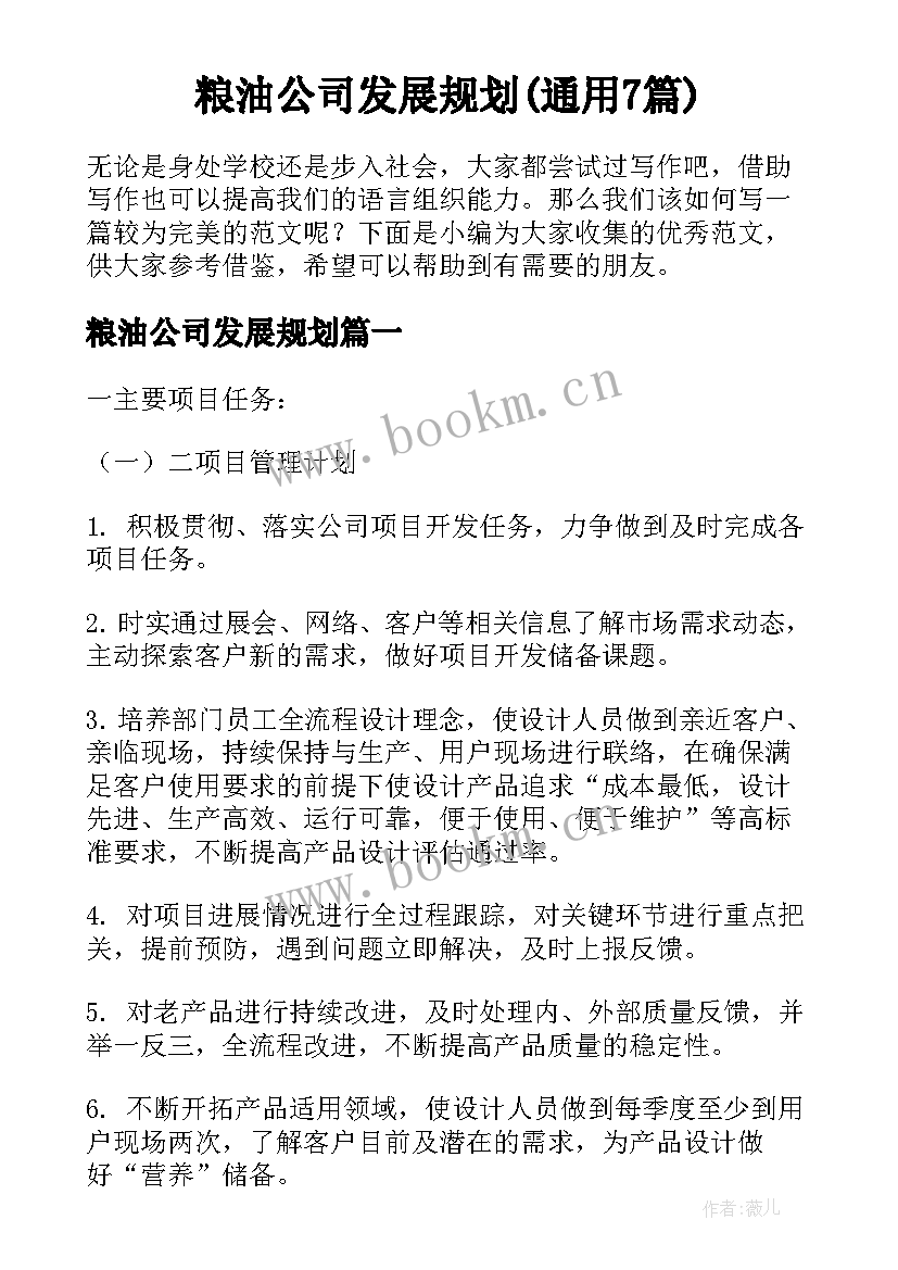 粮油公司发展规划(通用7篇)