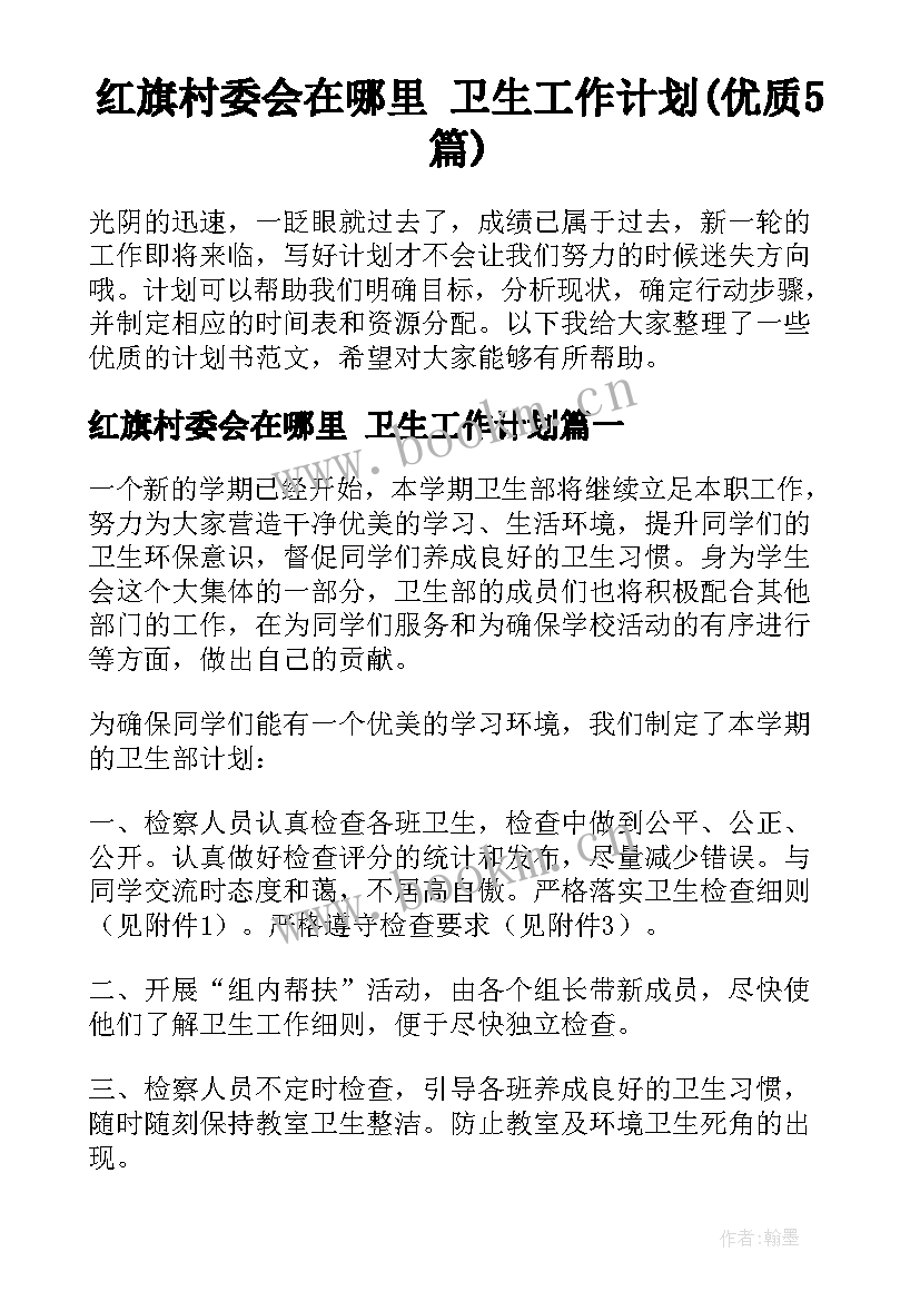 红旗村委会在哪里 卫生工作计划(优质5篇)