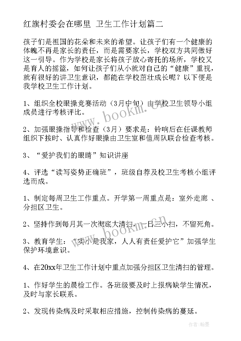 红旗村委会在哪里 卫生工作计划(优质5篇)