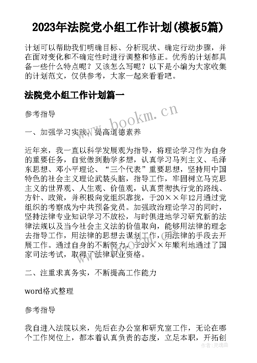 2023年法院党小组工作计划(模板5篇)