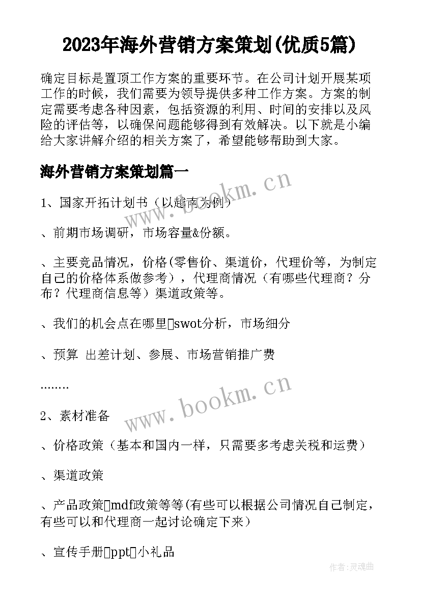 2023年海外营销方案策划(优质5篇)