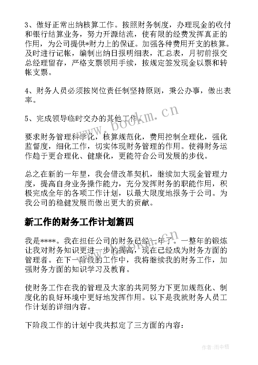 2023年新工作的财务工作计划(优质9篇)