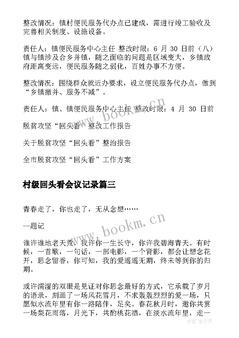 最新村级回头看会议记录(模板7篇)