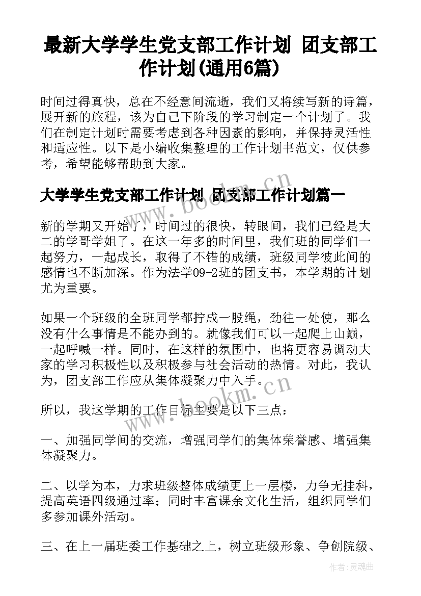 最新大学学生党支部工作计划 团支部工作计划(通用6篇)