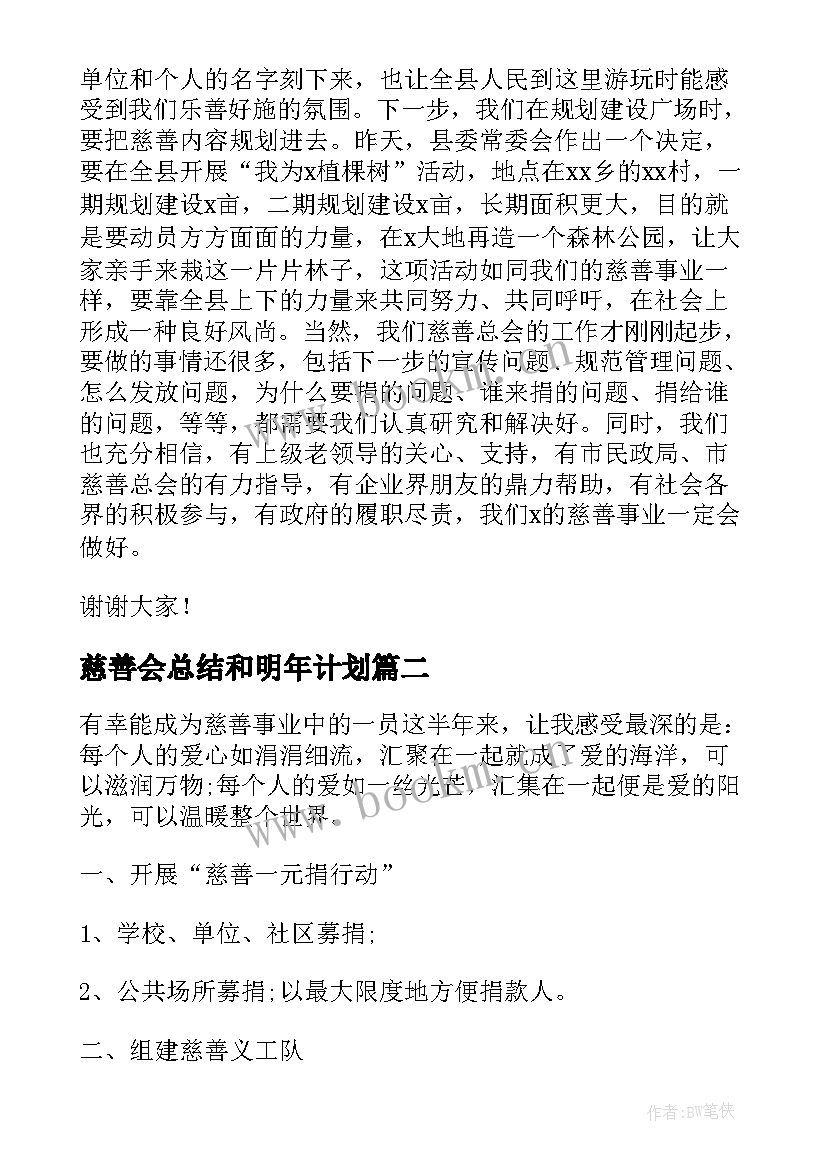 2023年慈善会总结和明年计划(汇总7篇)