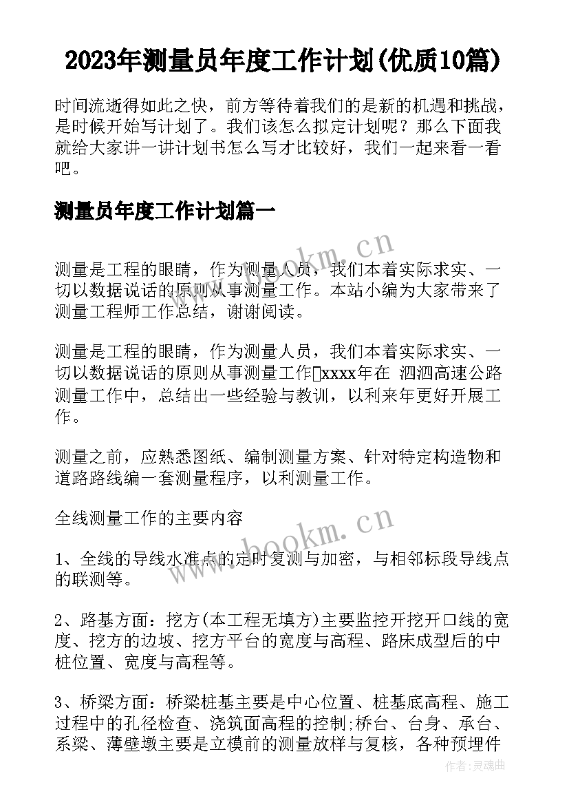 2023年测量员年度工作计划(优质10篇)