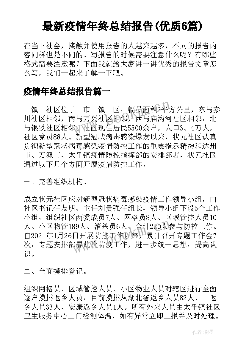 最新疫情年终总结报告(优质6篇)