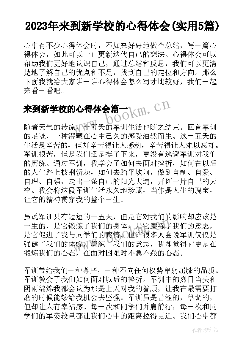 2023年来到新学校的心得体会(实用5篇)