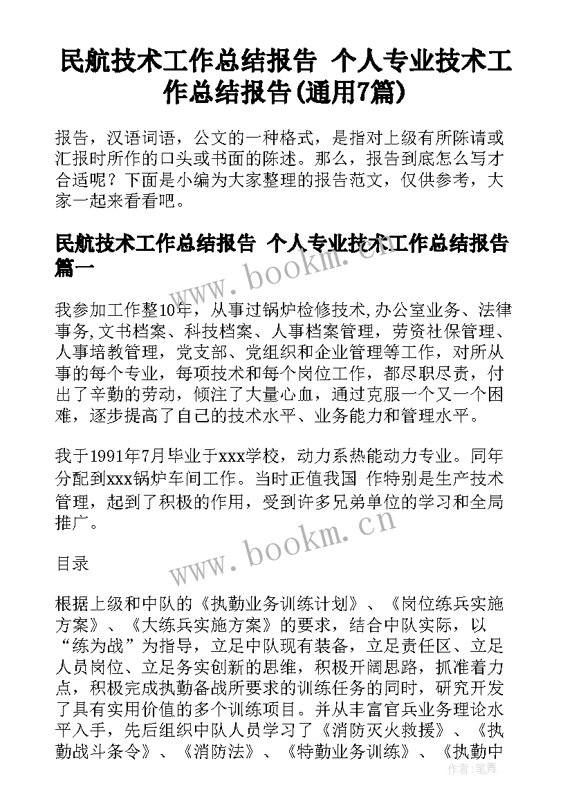 民航技术工作总结报告 个人专业技术工作总结报告(通用7篇)