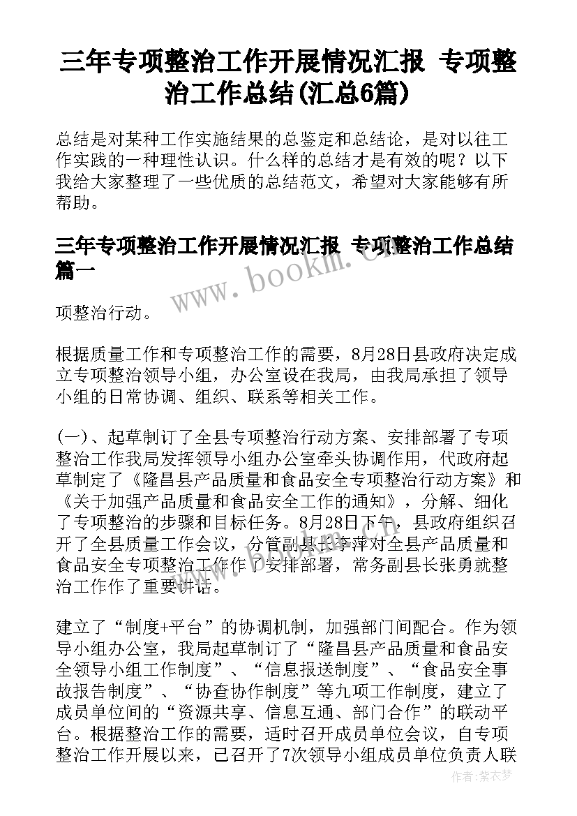 三年专项整治工作开展情况汇报 专项整治工作总结(汇总6篇)