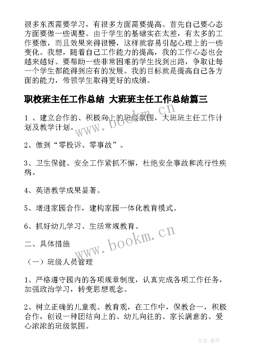 最新职校班主任工作总结 大班班主任工作总结(优质5篇)