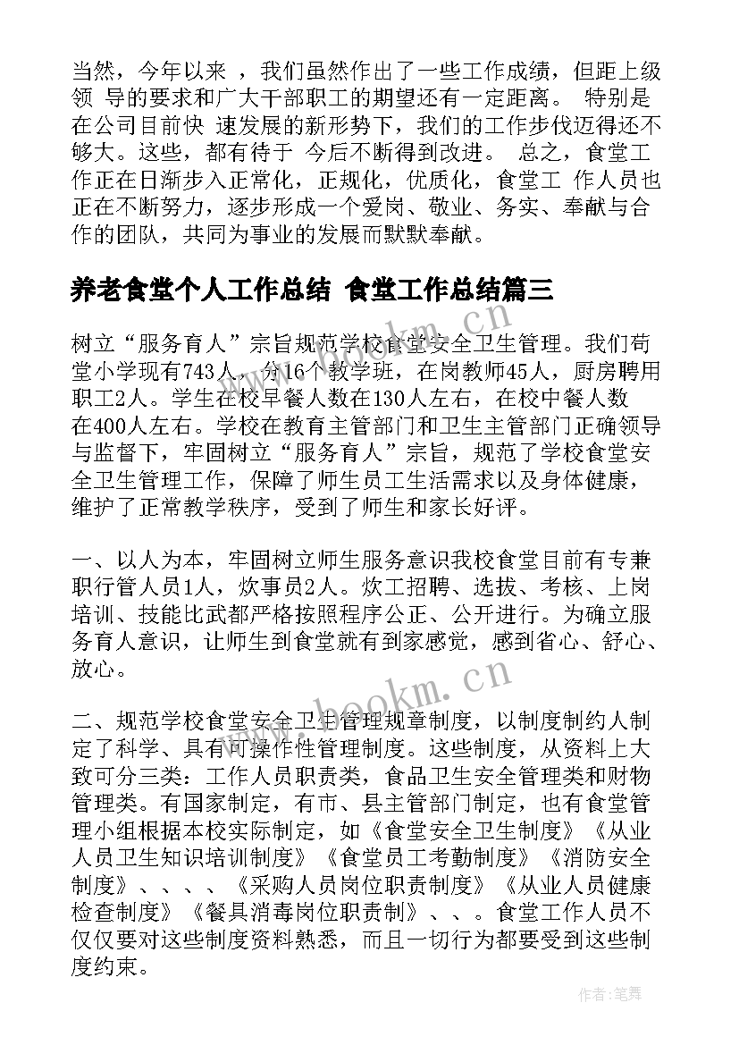 2023年养老食堂个人工作总结 食堂工作总结(优质5篇)