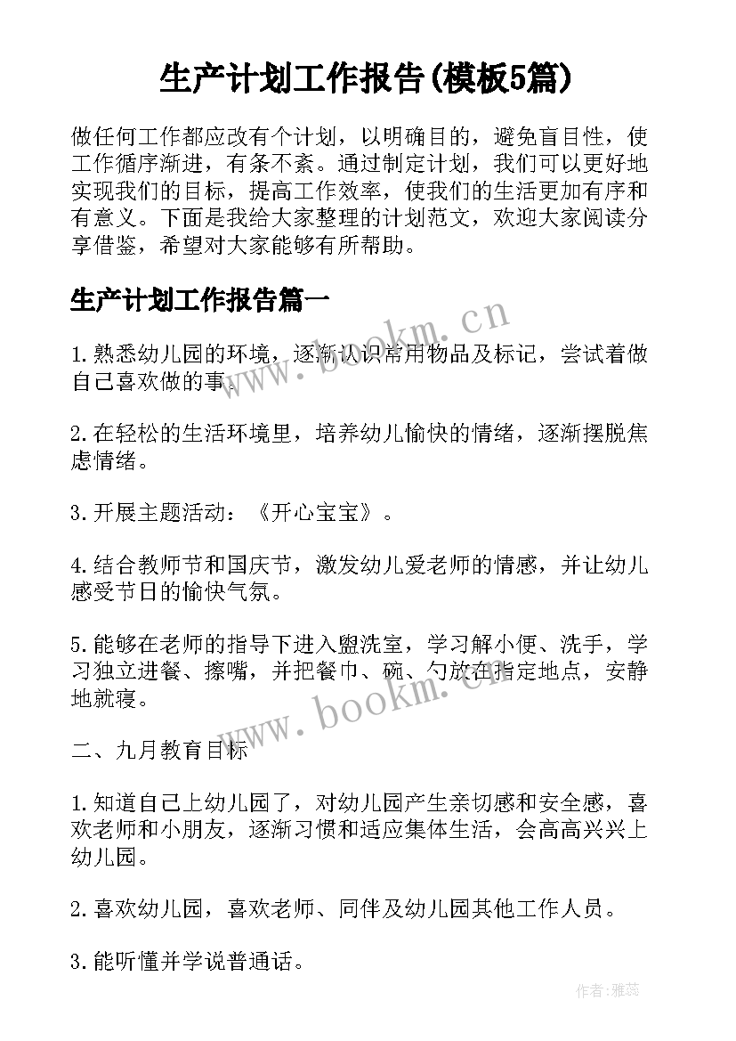 生产计划工作报告(模板5篇)