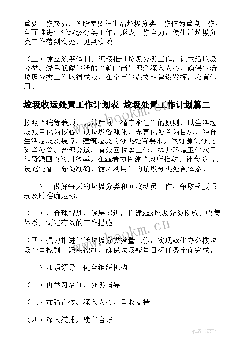 垃圾收运处置工作计划表 垃圾处置工作计划(汇总5篇)