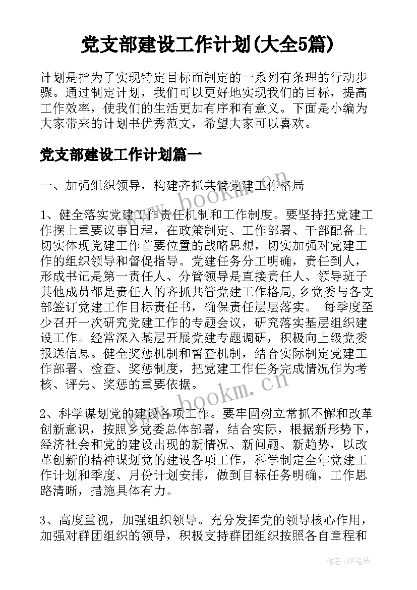 党支部建设工作计划(大全5篇)