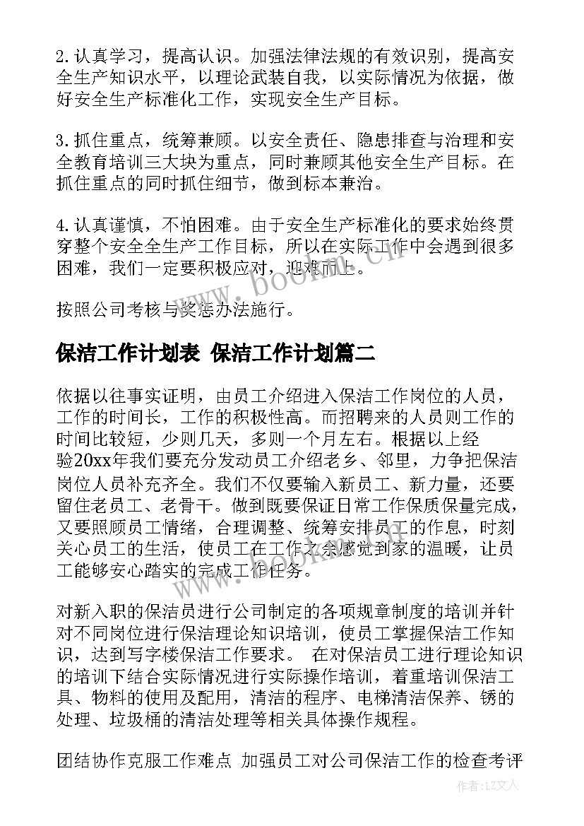 最新保洁工作计划表 保洁工作计划(汇总9篇)