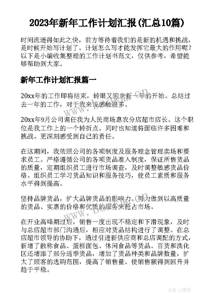 2023年新年工作计划汇报(汇总10篇)