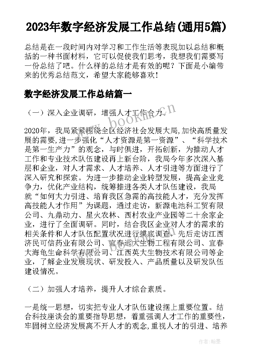 2023年数字经济发展工作总结(通用5篇)