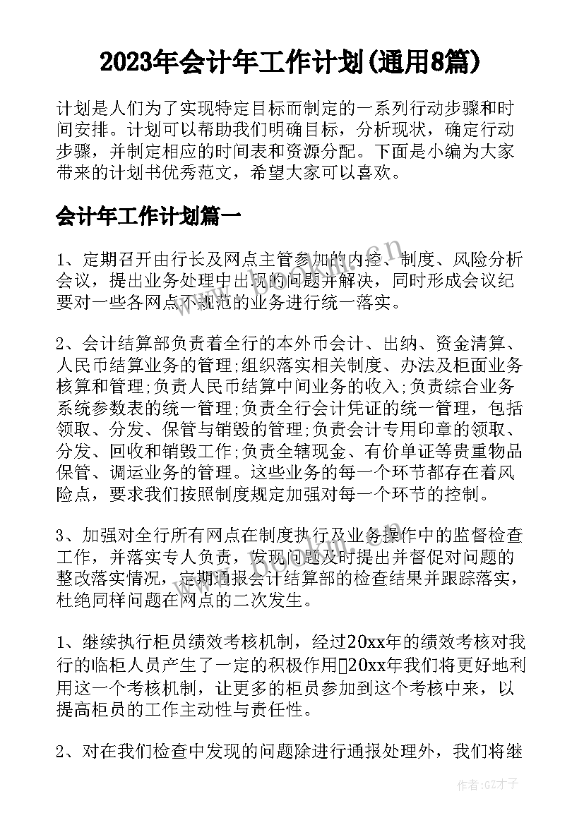 2023年会计年工作计划(通用8篇)