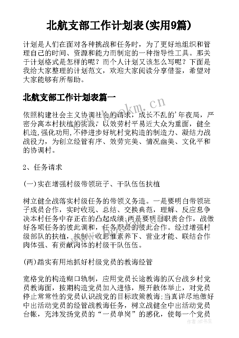 北航支部工作计划表(实用9篇)