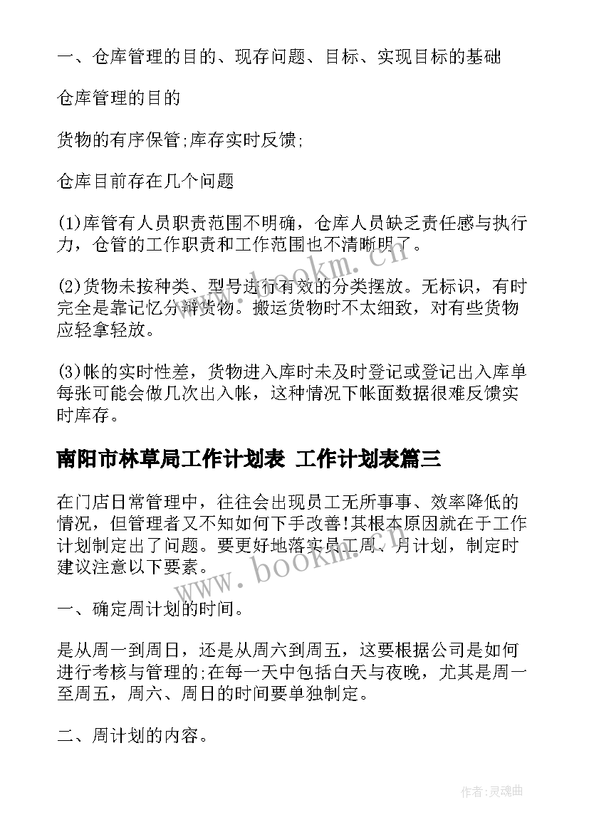 最新南阳市林草局工作计划表 工作计划表(优质7篇)