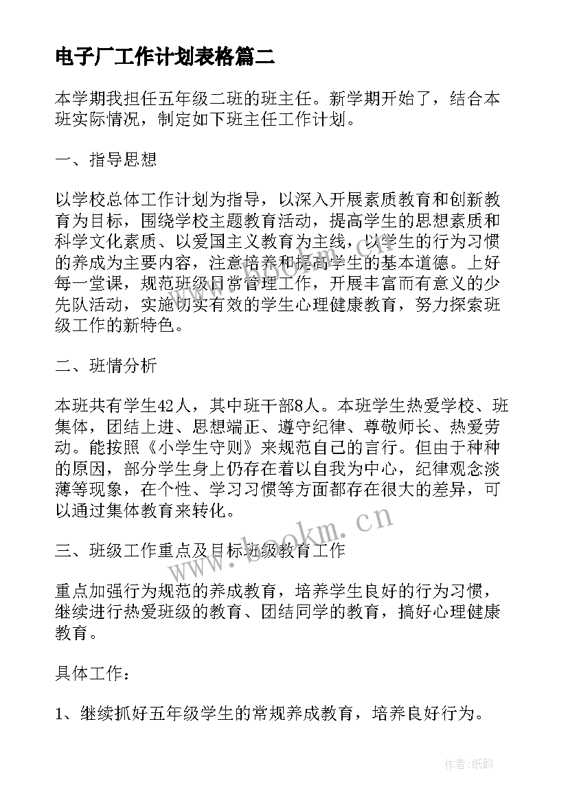 电子厂工作计划表格(大全9篇)