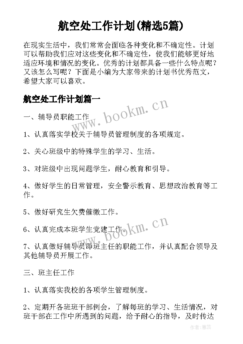 航空处工作计划(精选5篇)