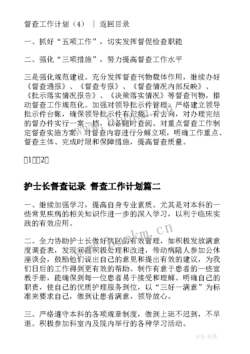 最新护士长督查记录 督查工作计划(模板9篇)