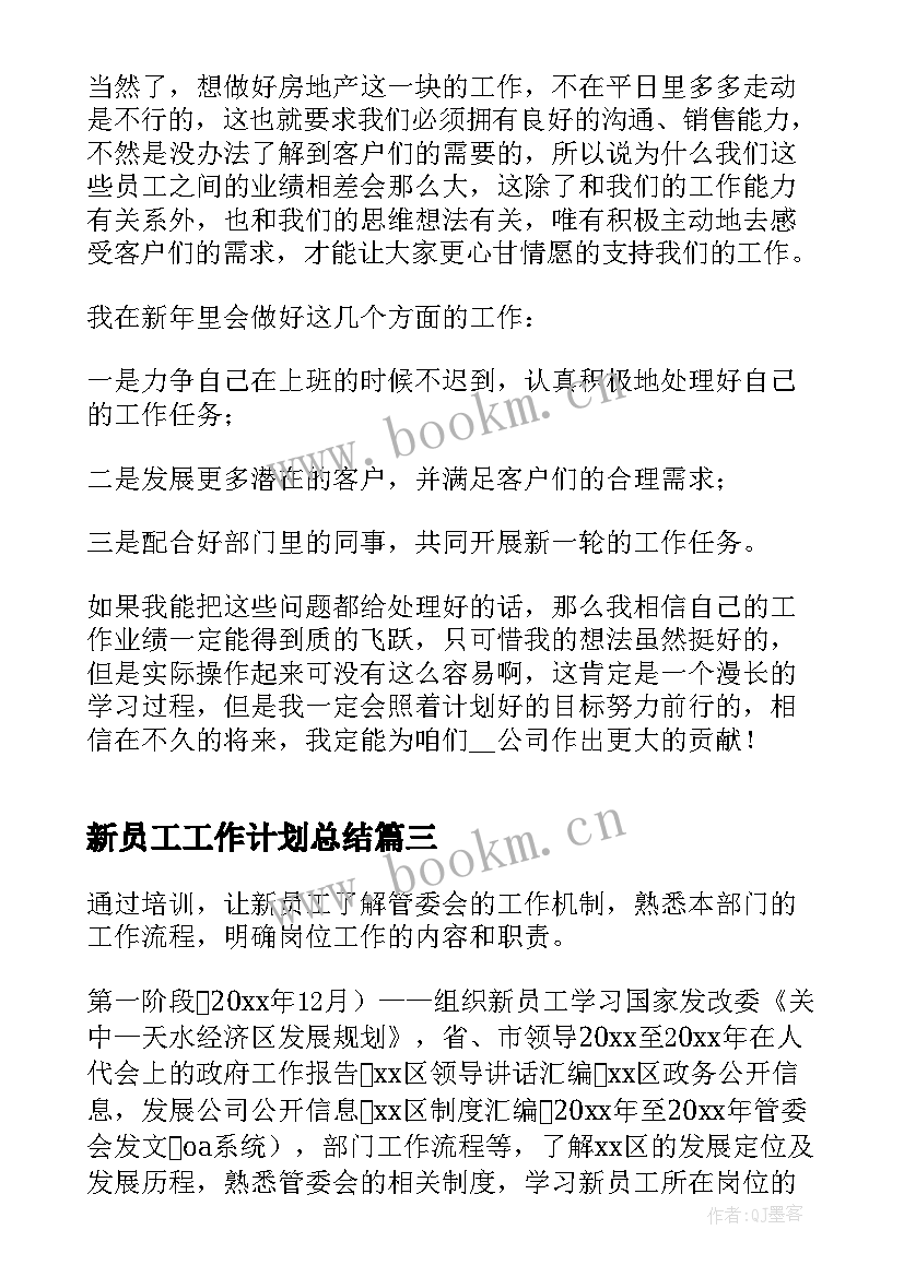 最新新员工工作计划总结(实用6篇)