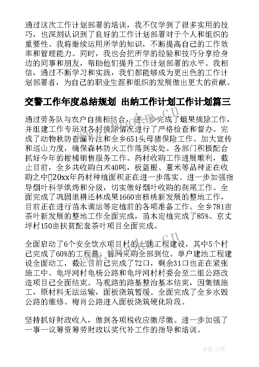 2023年交警工作年度总结规划 出纳工作计划工作计划(通用6篇)