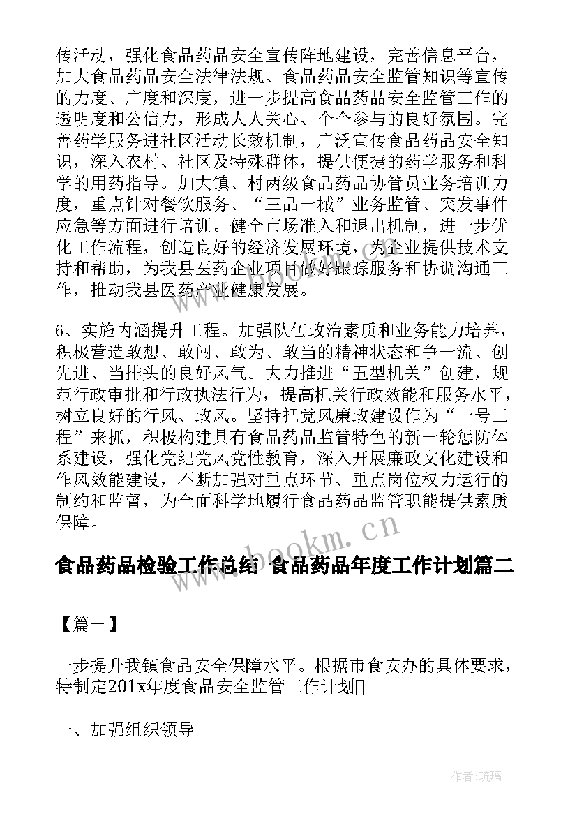 食品药品检验工作总结 食品药品年度工作计划(大全7篇)