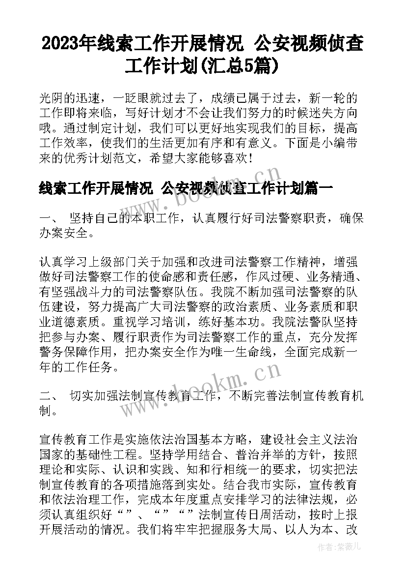 2023年线索工作开展情况 公安视频侦查工作计划(汇总5篇)