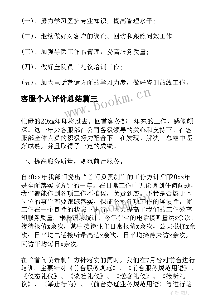 2023年客服个人评价总结(实用9篇)