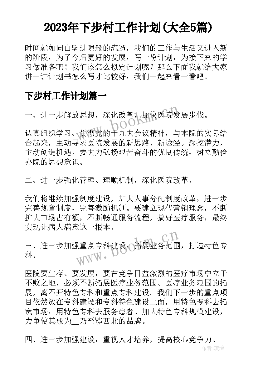 2023年下步村工作计划(大全5篇)