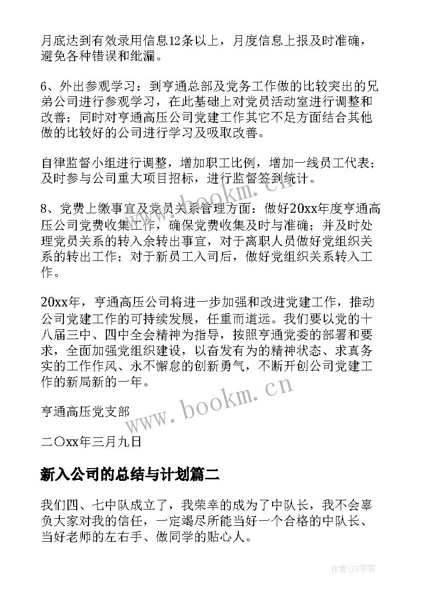 新入公司的总结与计划(汇总5篇)