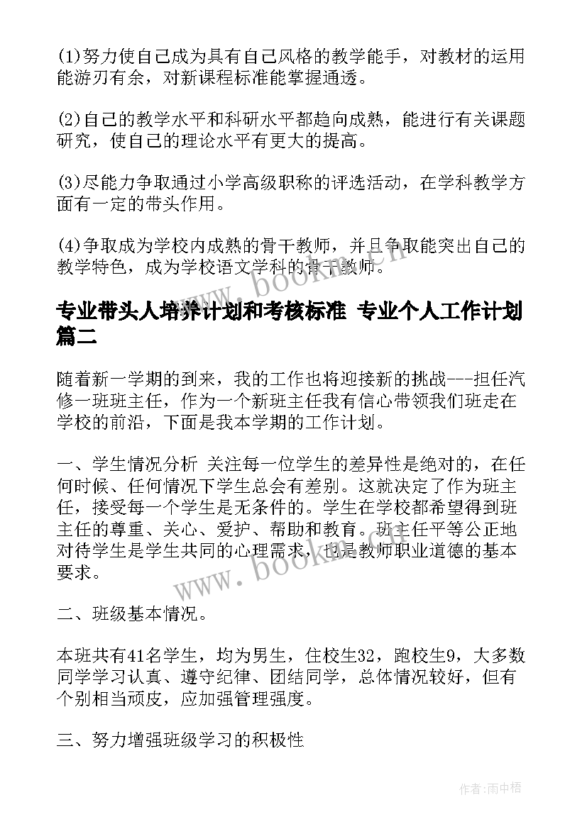 最新专业带头人培养计划和考核标准 专业个人工作计划(精选8篇)