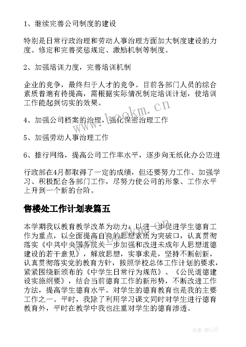 2023年售楼处工作计划表(汇总8篇)