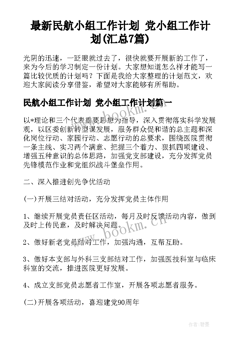 最新民航小组工作计划 党小组工作计划(汇总7篇)