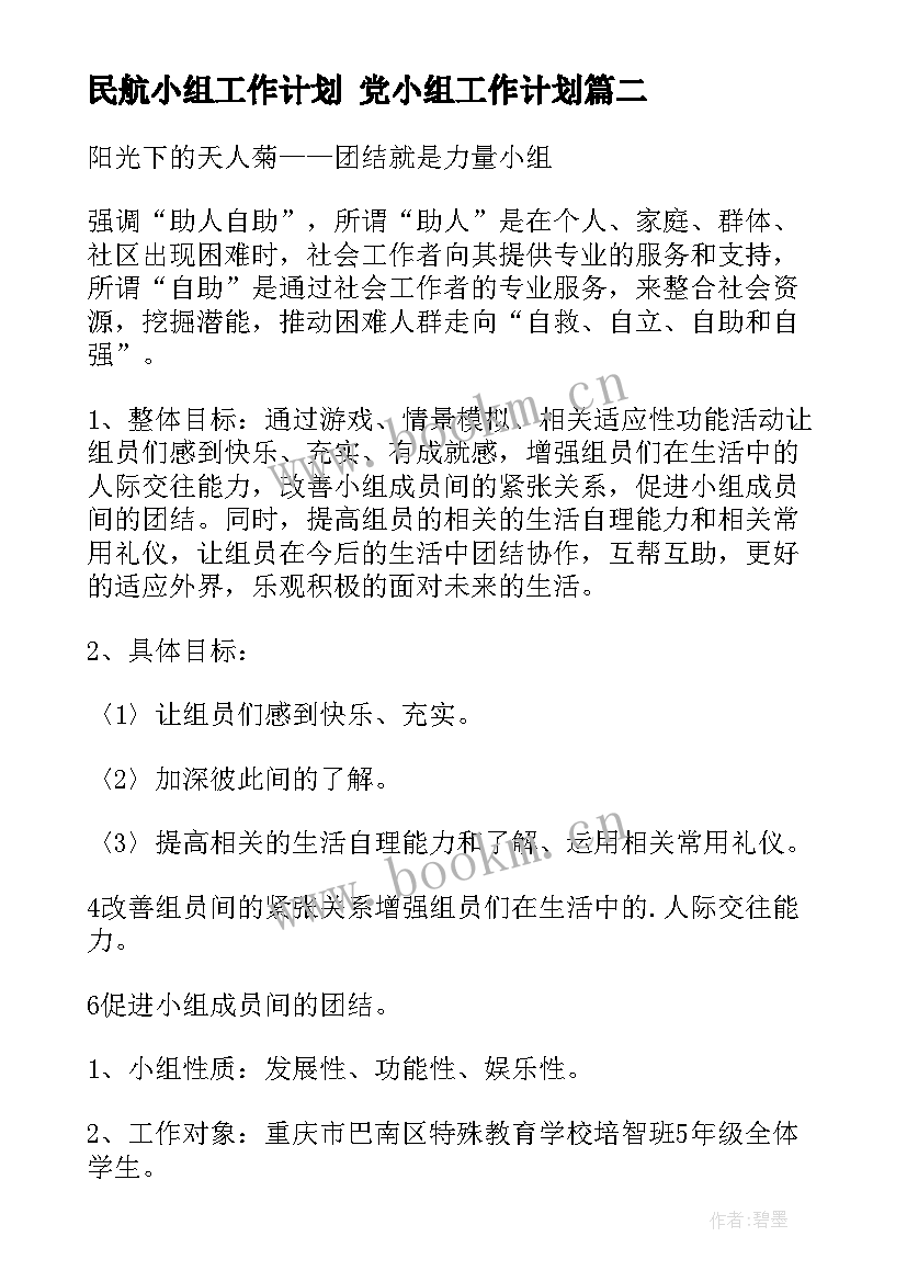 最新民航小组工作计划 党小组工作计划(汇总7篇)