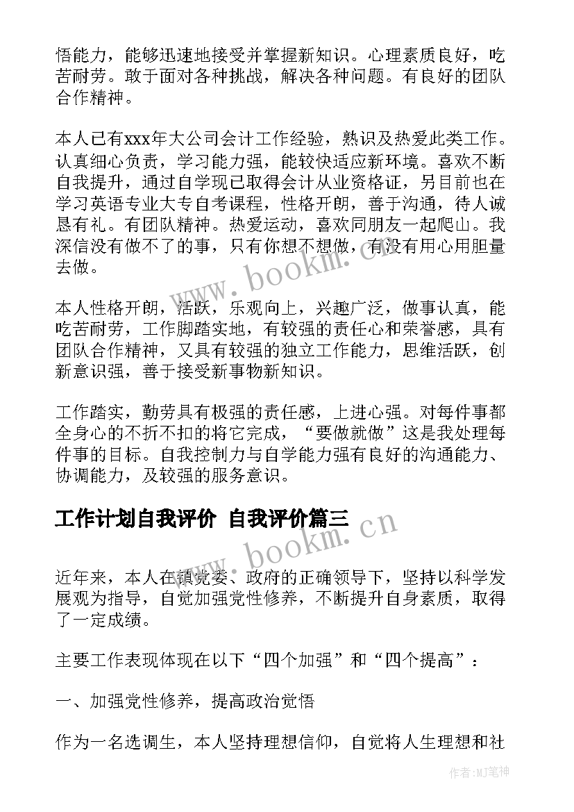 2023年工作计划自我评价 自我评价(汇总8篇)