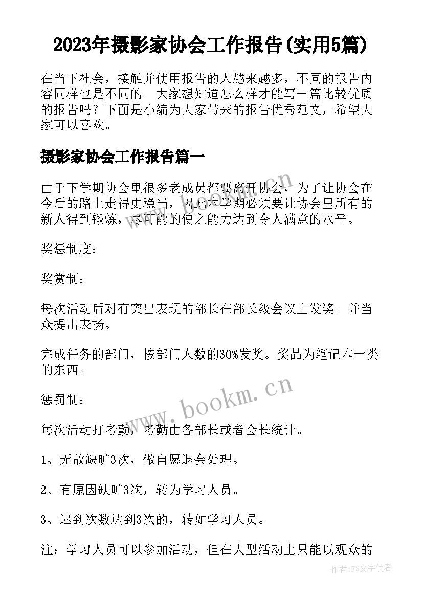 2023年摄影家协会工作报告(实用5篇)